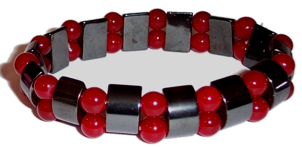 MAGNETIC HAEMATITE and RED CATS EYE BRACELET mg13r